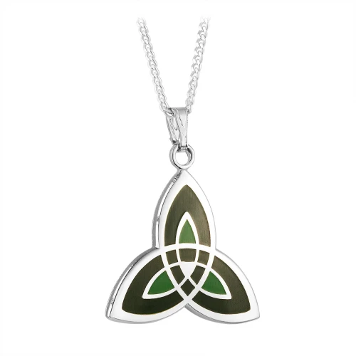 Rhodium BOK Green Enamel Trinity Knot Pendant