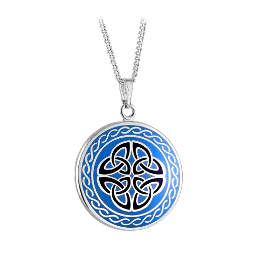Rhodium BOK Blue Enamel Four Trinity Knots Pendant