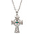 Sterling Silver Solid Trinity Knot Celtic Cross Pendant Embellished with Swarovski® Emerald and White Crystals