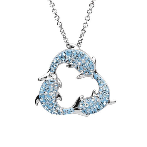 Three Dolphins Necklace in Aqua Swarovski® Crystals - The Twisted