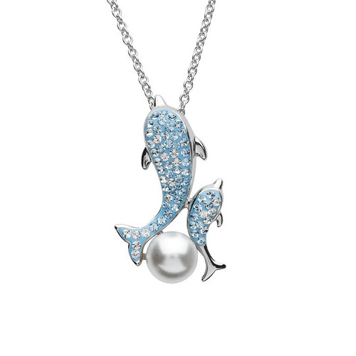 Mother Baby Dolphin Pearl Necklace With Swarovski® Crystals - The