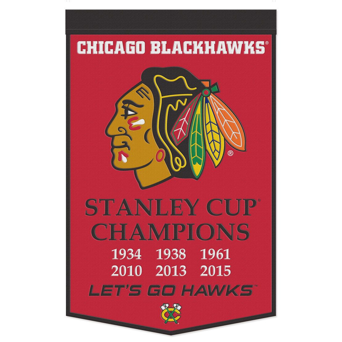 Chicago Blackhawks Banner Wool 24x38 Dynasty Champ Design Caseys