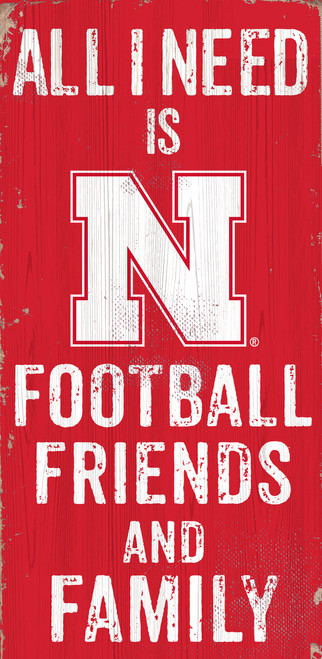 Nebraska Cornhuskers Sign Wood 6x12 Football Friends and Family Design Color