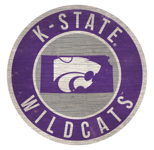 Kansas State Wildcats Sign Wood 12 Inch Round State Design - Special Order