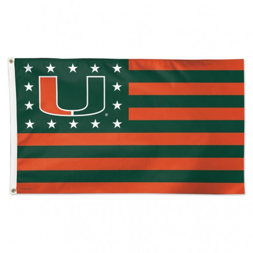 Miami Hurricanes Flag 3x5 Deluxe Style Stars and Stripes Design - Special Order