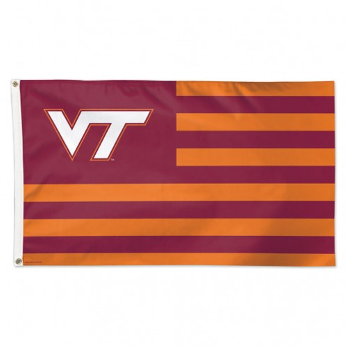 Virginia Tech Hokies Flag 3x5 Deluxe Style Stars and Stripes Design - Special Order
