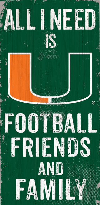 Miami Hurricanes Sign Wood 6x12 Football Friends and Family Design Color - Special Order