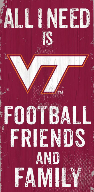 Virginia Tech Hokies Sign Wood 6x12 Football Friends and Family Design Color - Special Order