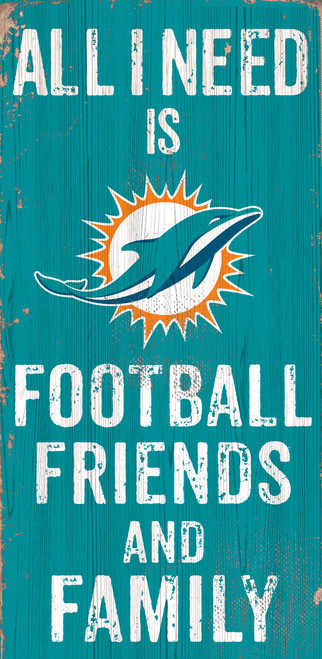 Miami Dolphins Sign Wood 6x12 Football Friends and Family Design Color - Special Order