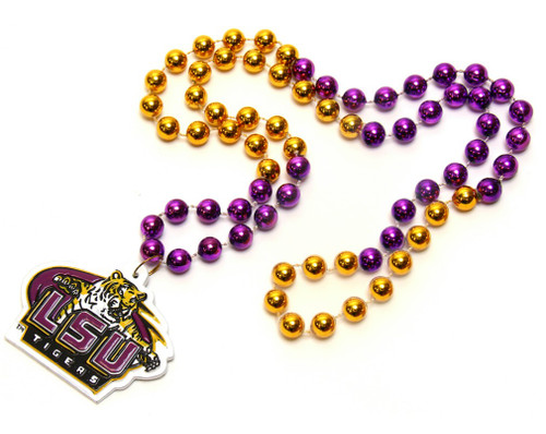 LSU Tigers Mardi Gras Beads with Medallion - Special Order