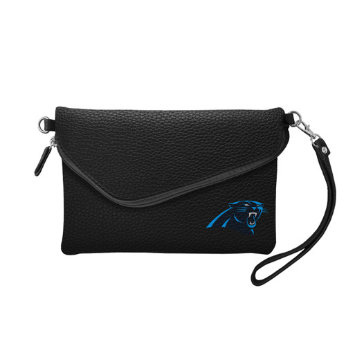 Carolina Panthers Purse Pebble Fold Over Crossbody Black - Special Order