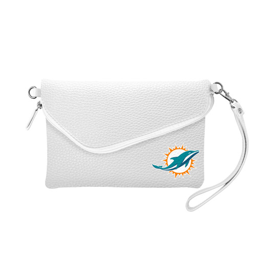 Miami Dolphins Purse Pebble Fold Over Crossbody White - Special Order