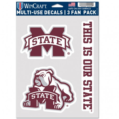 Mississippi State Bulldogs Decal Multi Use Fan 3 Pack Special Order