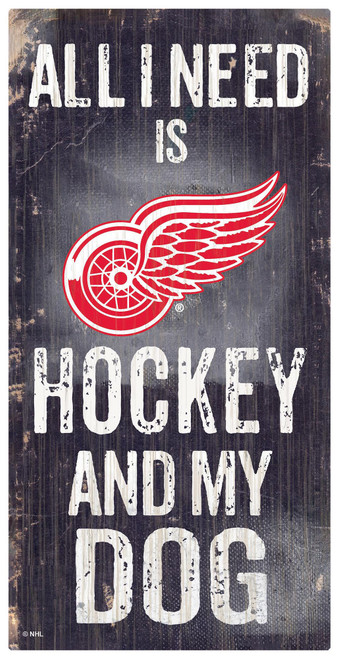 Detroit Red Wings Sign Wood 6x12 Hockey and Dog Design