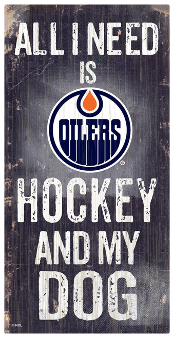 Edmonton Oilers Sign Wood 6x12 Hockey and Dog Design Special Order