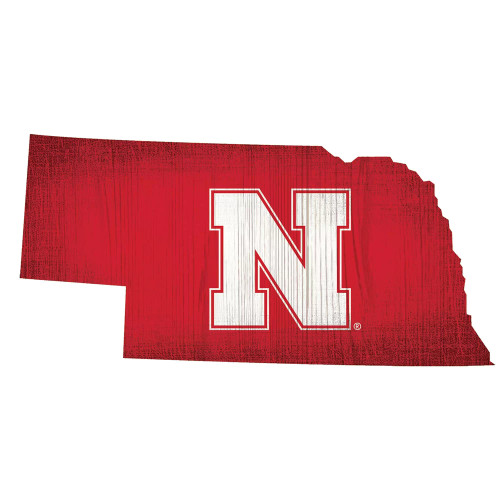 Nebraska Cornhuskers Sign Wood 12 Inch Team Color State Shape Design