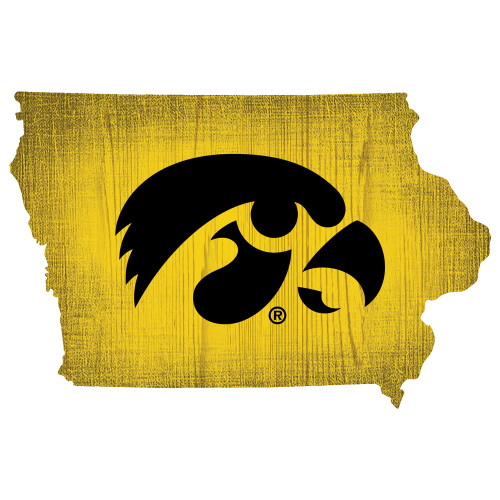 Iowa Hawkeyes Sign Wood 12 Inch Team Color State Shape Design