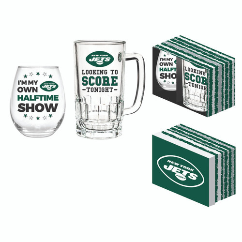 New York Jets Drink Set Boxed 17oz Stemless Wine and 16oz Tankard