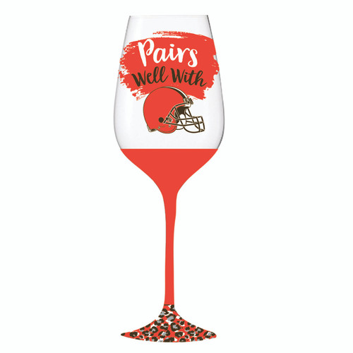 Cleveland Browns Glass 17oz Wine Stemmed Boxed