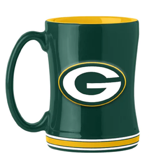 Green Bay Packers Coffee Mug 14oz Sculpted Relief Team Color