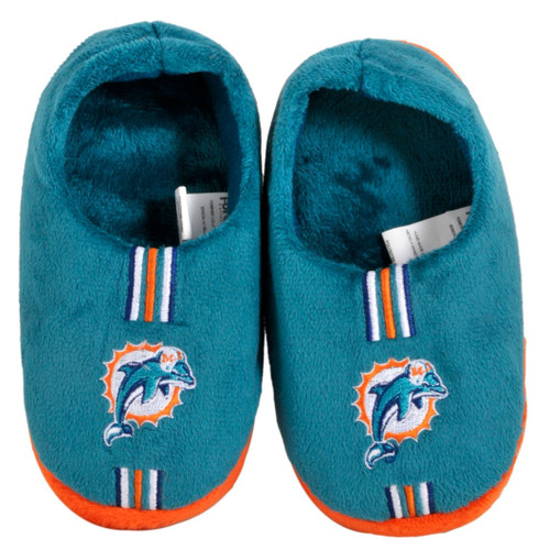 Miami Dolphins Slipper - Youth 4-7 Size 11-12 Stripe - (1 Pair) - L