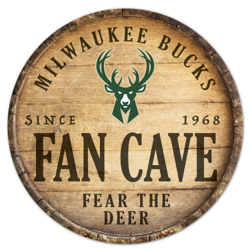 Milwaukee Bucks Sign Wood 14 Inch Round Barrel Top Design - Special Order