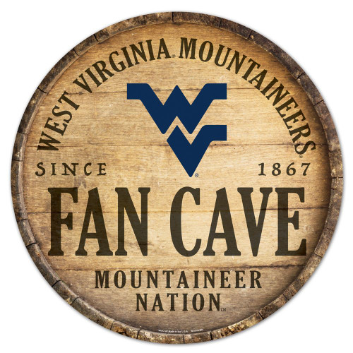 West Virginia Mountaineers Sign Wood 14 Inch Round Barrel Top Design - Special Order