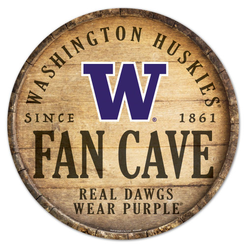 Washington Huskies Sign Wood 14 Inch Round Barrel Top Design - Special Order