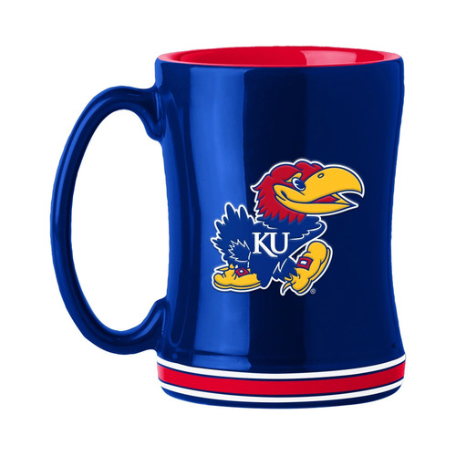 Kansas Jayhawks Coffee Mug 14oz Sculpted Relief Team Color