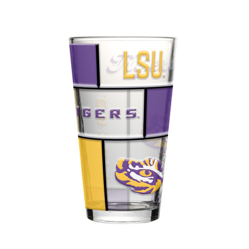 LSU Tigers Pint Glass 16oz Quilted Stained Boxed