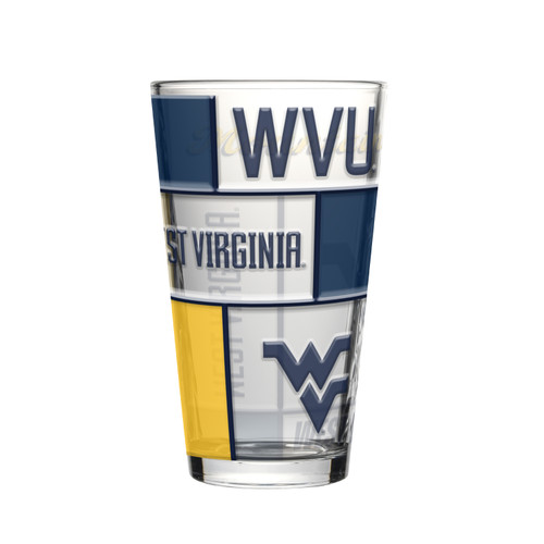 West Virginia Mountaineers Pint Glass 16oz Quilted Stained Boxed