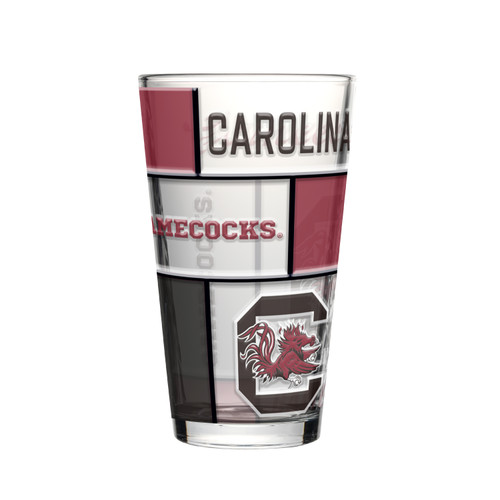 South Carolina Gamecocks Pint Glass 16oz Quilted Stained Boxed