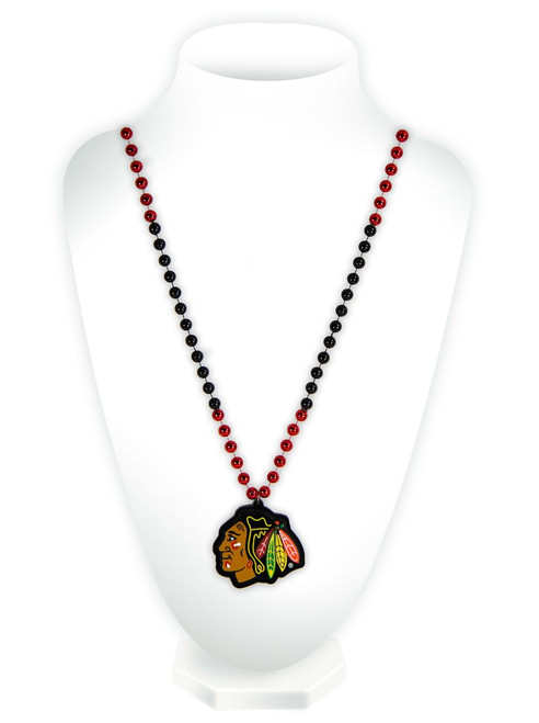 Chicago Blackhawks Beads with Medallion Mardi Gras Style - Special Order