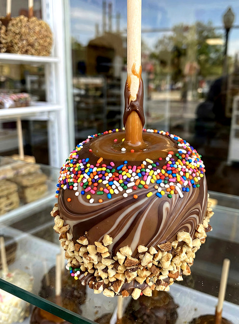 Caramel-coated apple on stick