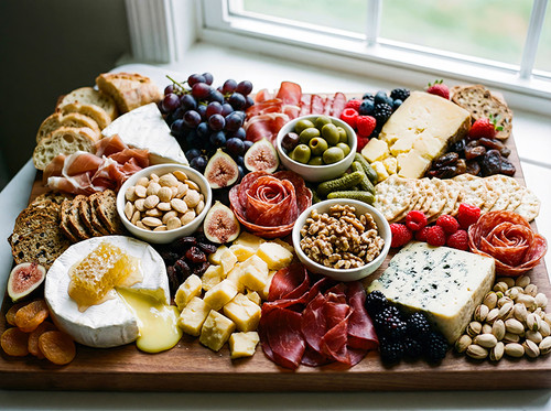 Charcuterie board with meats and cheeses