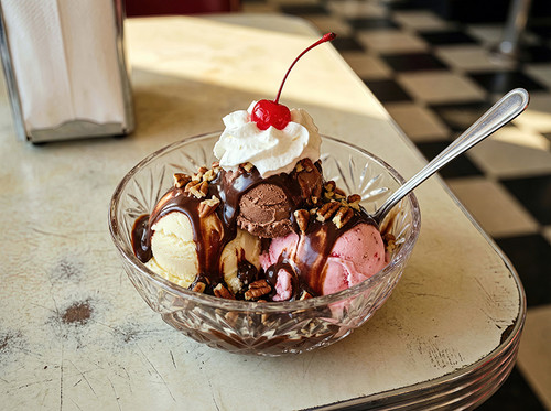 Ice cream sundae with toppings