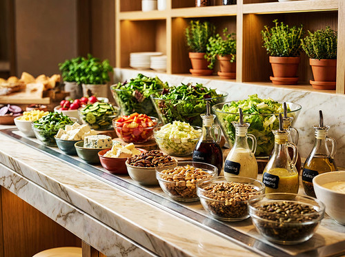 Fresh salad bar with assorted toppings