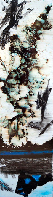 Echos from Below abstract mixed media artwork on metal inspired by depth and movement with layered contemporary textures