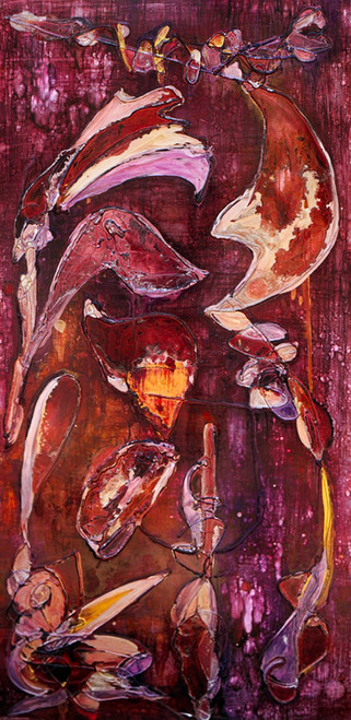 29. 24”x48” Mixed Media on Metal contemporary abstract metal panel artwork with layered mixed media composition