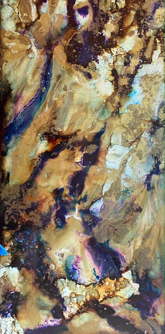 36. 24”x48” mixed media on metal contemporary abstract metal artwork with textured layers and vertical composition