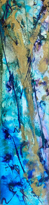 46. 12”x48” mixed media on metal vertical abstract metal painting with sculptural mixed media texture and modern minimalist composition