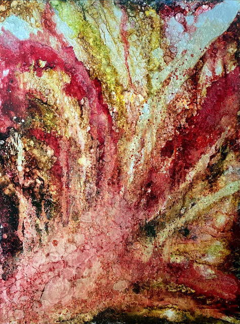 50. 36”x48” mixed media on metal contemporary abstract metal painting with evolving shapes and rich mixed media texture