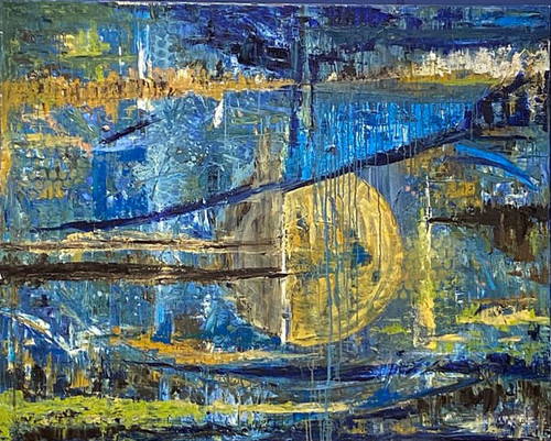 3.60”x48” oil on stretched canvas expressive abstract oil painting with layered brushstrokes