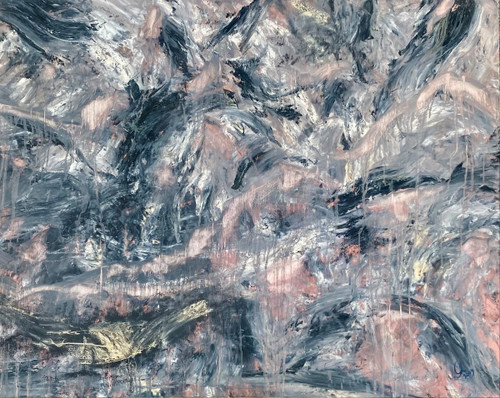 5.60”x48” oil on stretched canvas bold abstract oil painting with layered composition