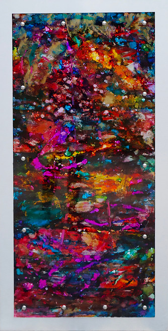 24”x48” mixed media on reverse acrylic, brushed silver metal mount