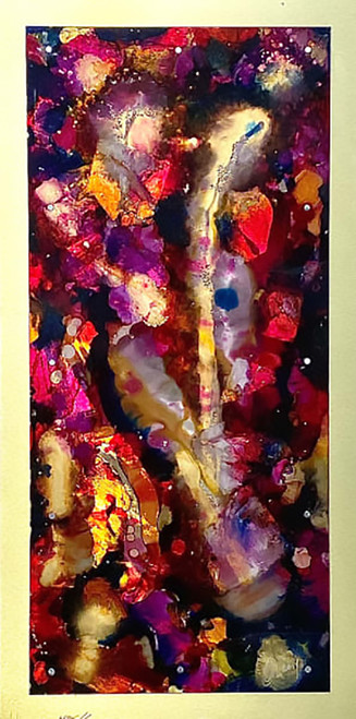 24”x48” mixed media on reverse acrylic, brushed gold metal mount