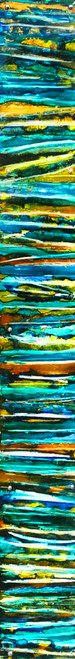 27.12”x96” mixed media on reverse acrylic contemporary abstract reverse glass artwork with layered translucent pigments and luminous depth designed for modern corporate interiors