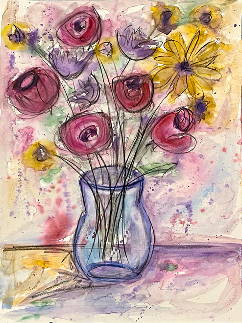 Contemporary Florals 59 expressive abstract floral canvas with vivid tones