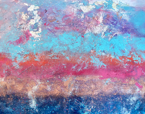 Anticipation 60”x48” contemporary ocean inspired abstract painting with flowing wave textures and expansive horizon tones