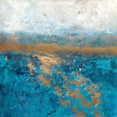 Moonlit Path 60”x60” large scale ocean inspired abstract painting with luminous moonlight reflections and layered textures